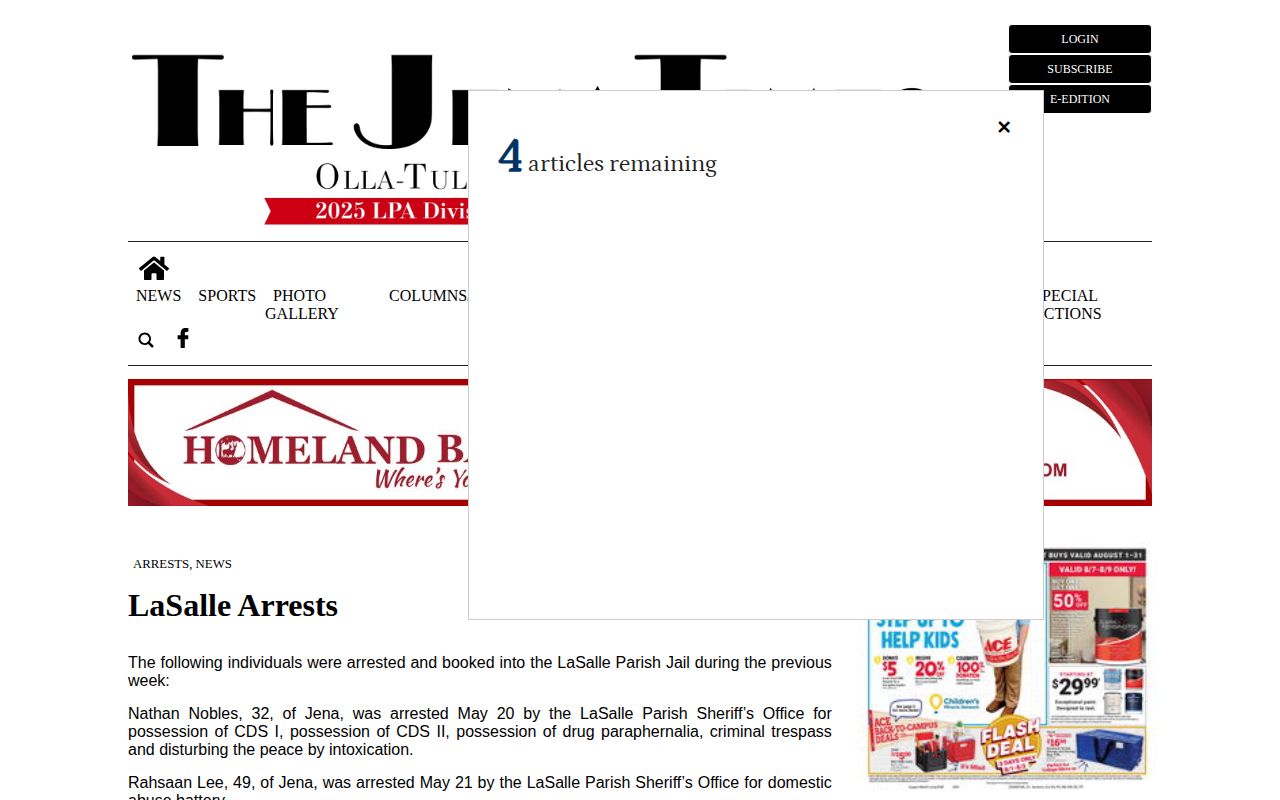 LaSalle Parish arrest news article from The Jena Times